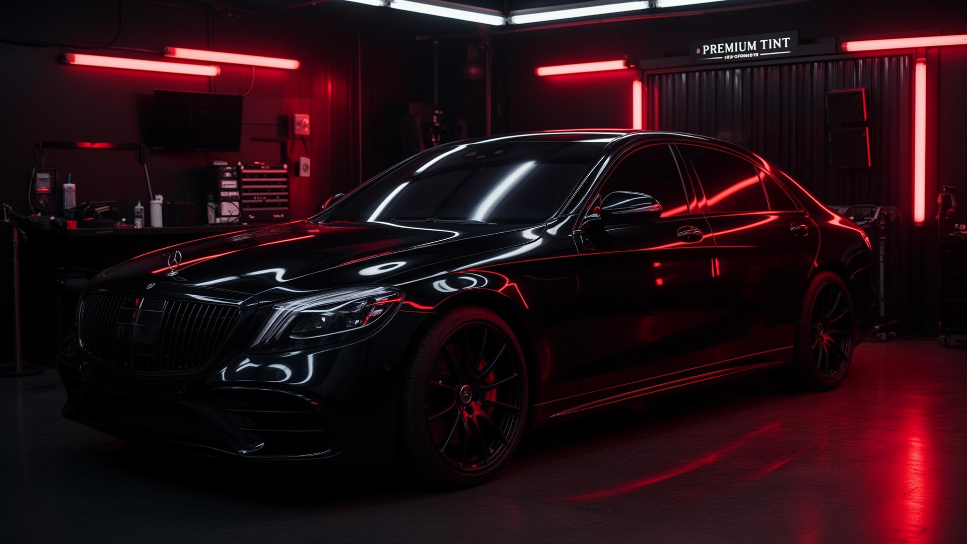 Black luxury sedan with premium ceramic window tint